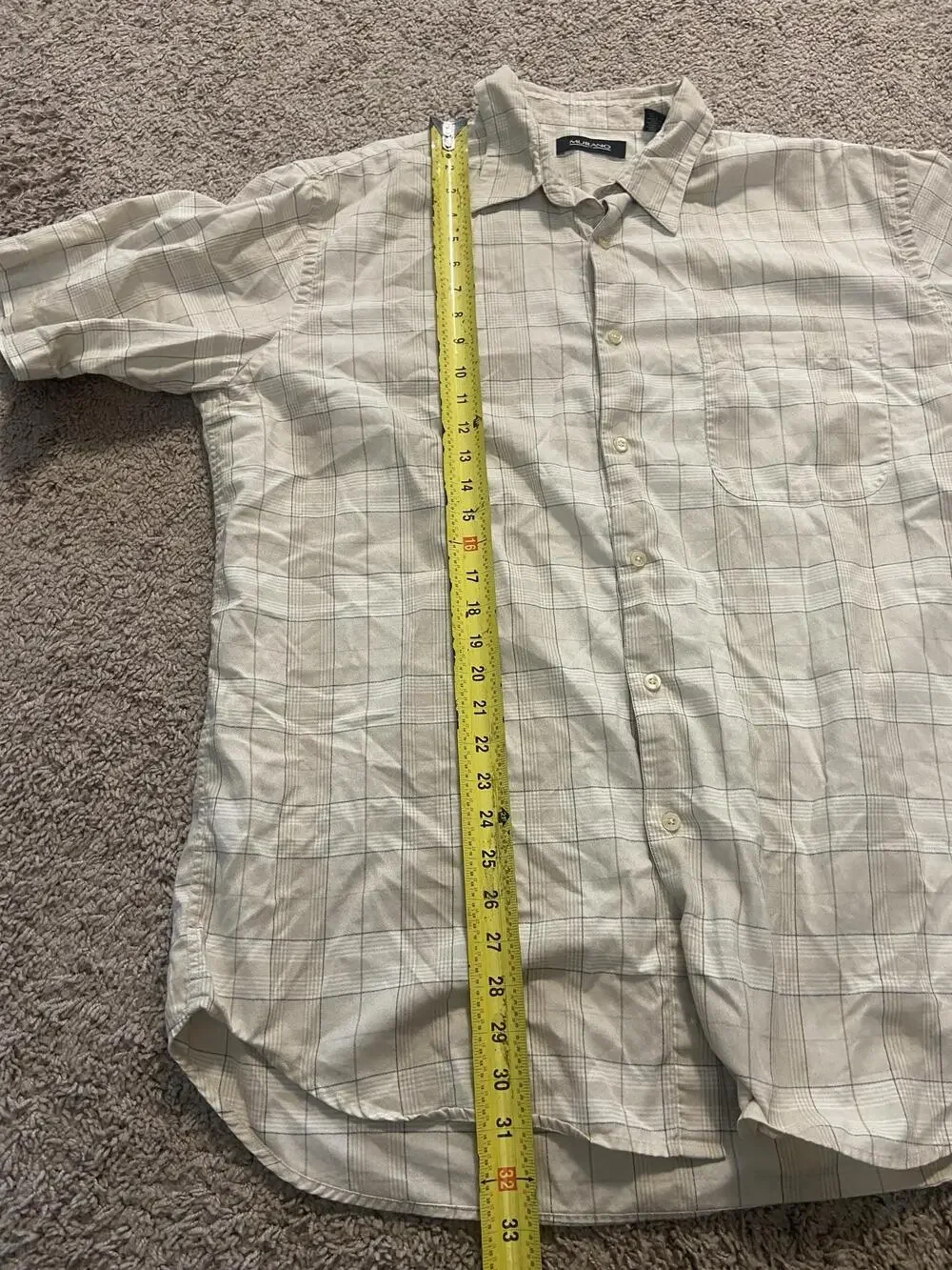 Murano Shirt Mens XL Beige Plaid Short Sleeve Button Up Cotton Casual Summer